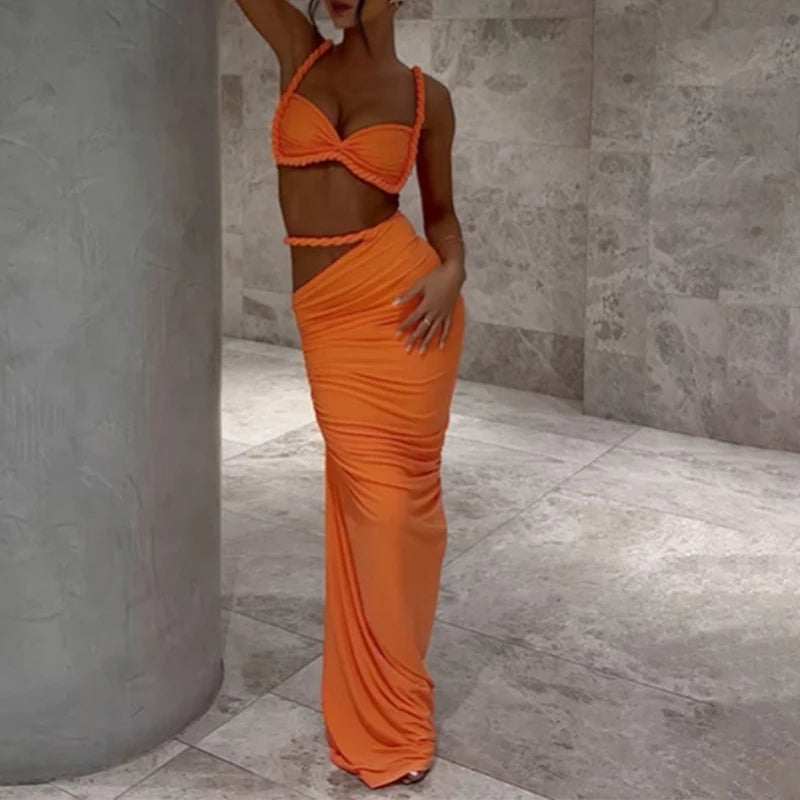 Spring Summer Women's Bikini Set 2 Piece High Waist Wrap Swimsuit Halter Wrap Swim Skirts + Suspender Bra Bathing Suit Beachwear