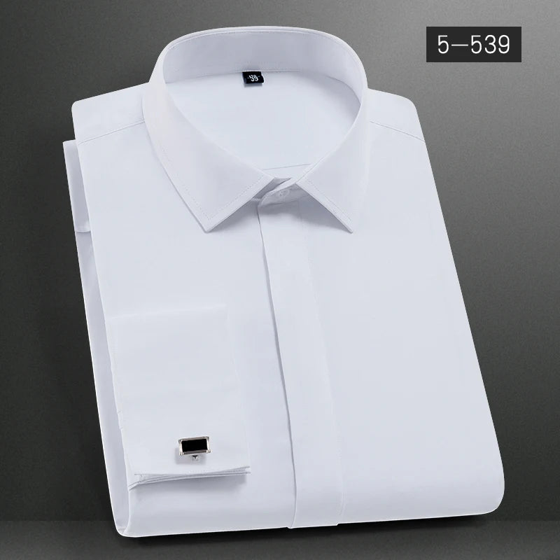 Men's French Cuffs Dress Shirt Long Sleeve Fit Elegant Gentleman Romantic Wedding Party Business Fashion White Shirts