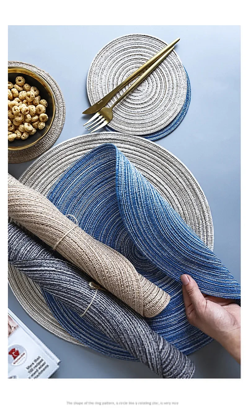 1pcs Round Table Mat Woven Ramie Placemats Anti Slip Dining Table Mats Non-Slip Tableware Bowl Pads Kitchen Drink Cup Coasters
