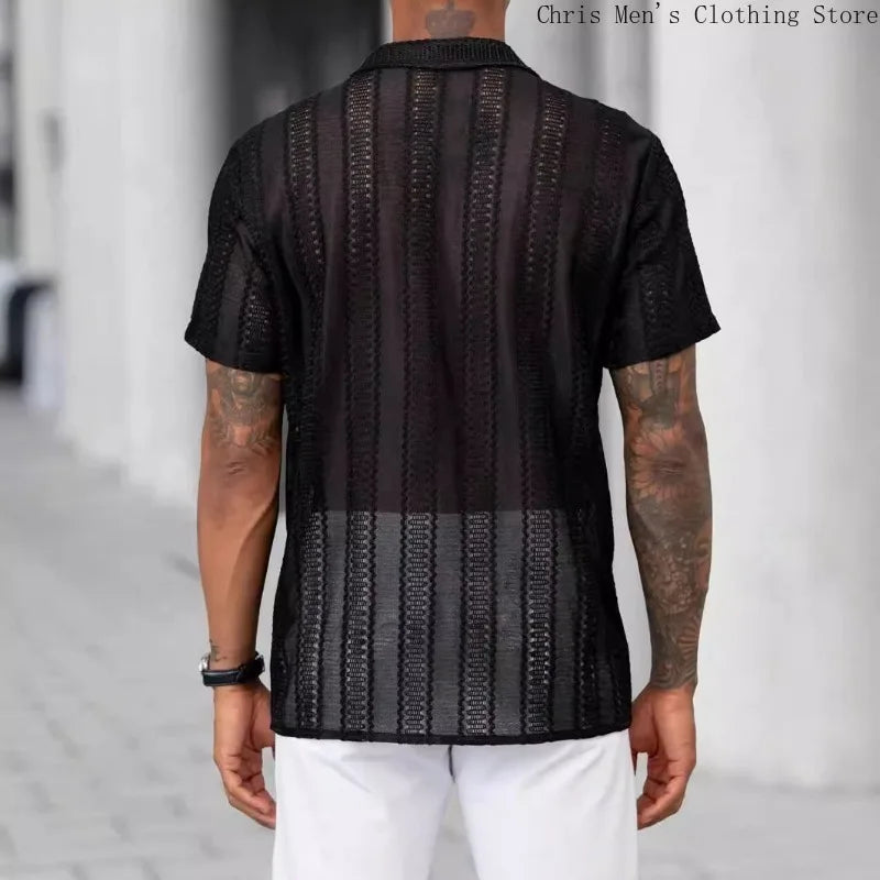 Spring Summer Men's Sexy Short-sleeved Shirt, Outdoor Leisure Beach Men's Top Shirt, Party Casual Shirt Shirts for Men