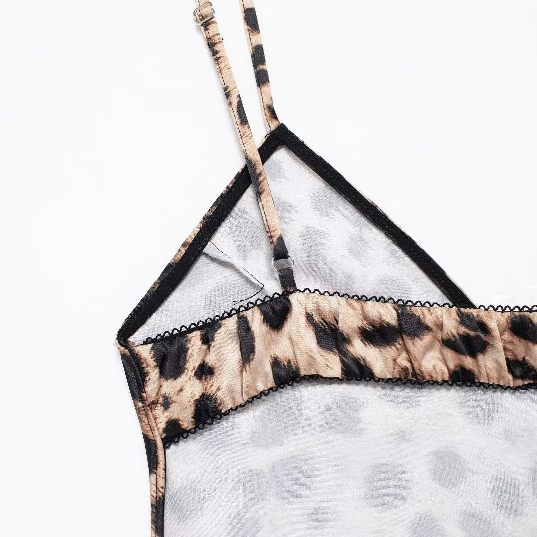 TRAF Women Fashion Summer New Underwear Backless Satin Texture Leopard Print Long Dress Chic Female French Elegance Evening