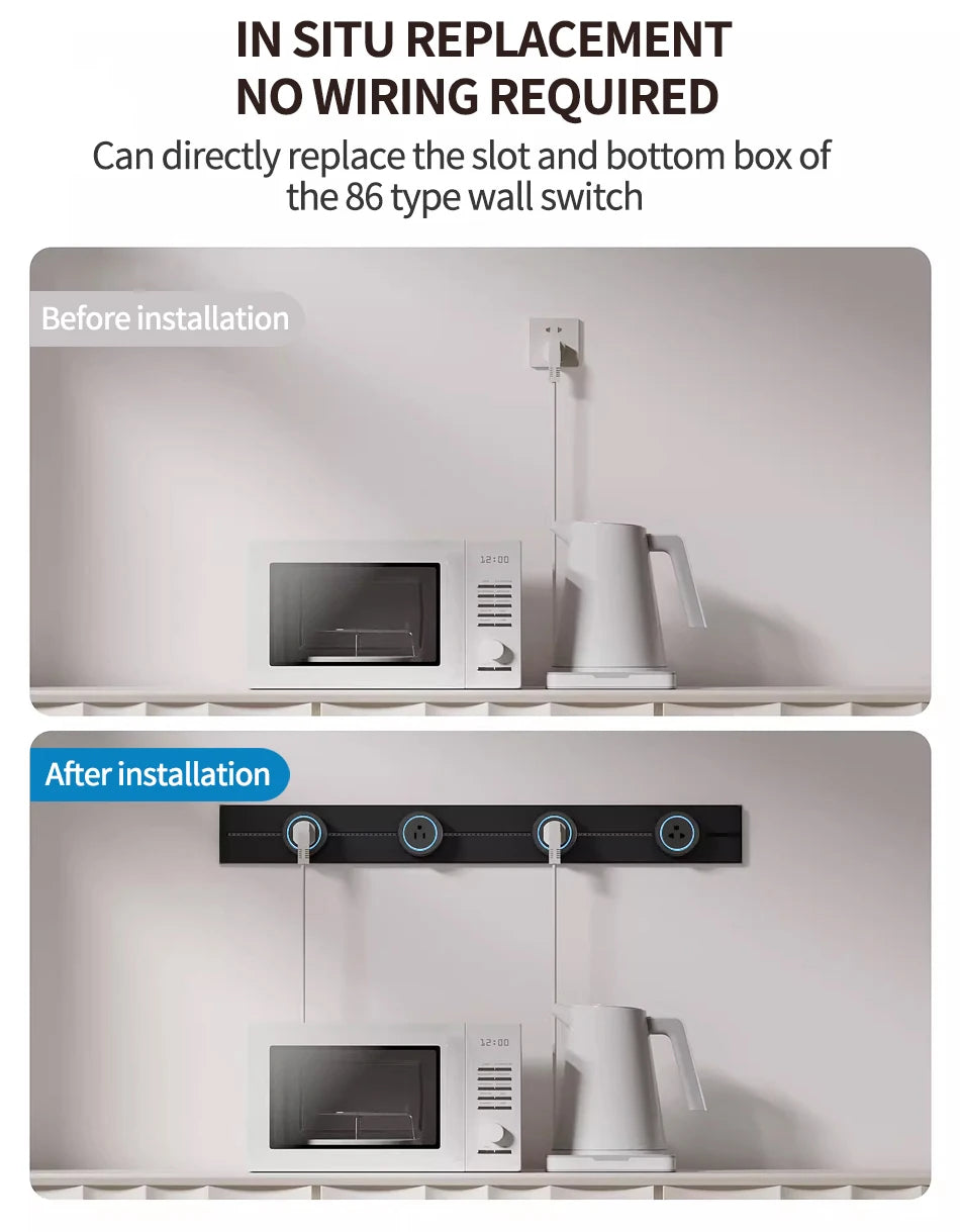 Socket power rail socket concealed concealed wall kitchen socket with EU, UK, and Korean universal plug adapter