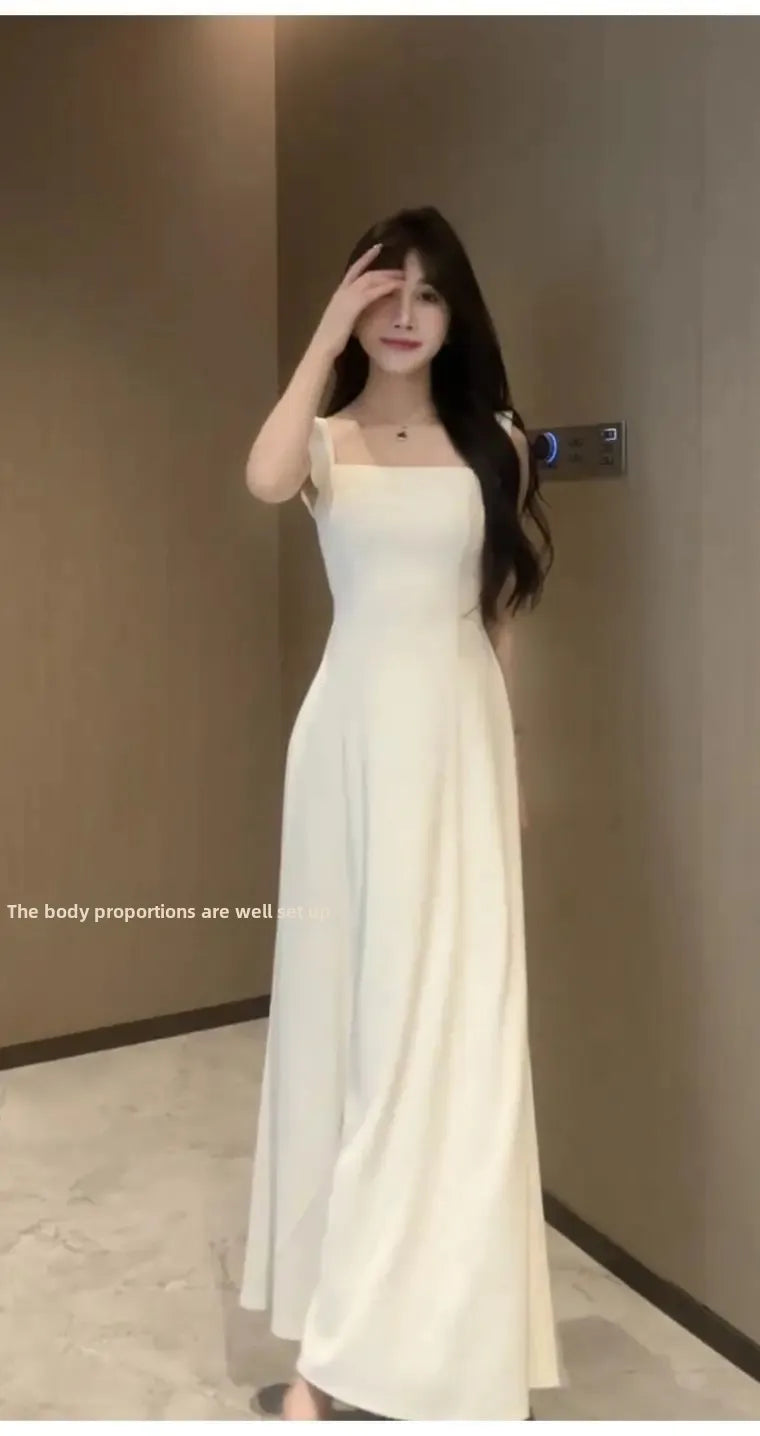 French Tea Break White Strapless Waist-Cinching Summer Hot Sale Of The Season New Small Size A- Line Long Dress Women's Fashion