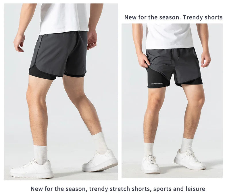 Unisex 2-in-1 Running Shorts Men's Summer New Quick Drying Breathable Active Training Exercise Jogging Cycling Loose-Fit Shorts