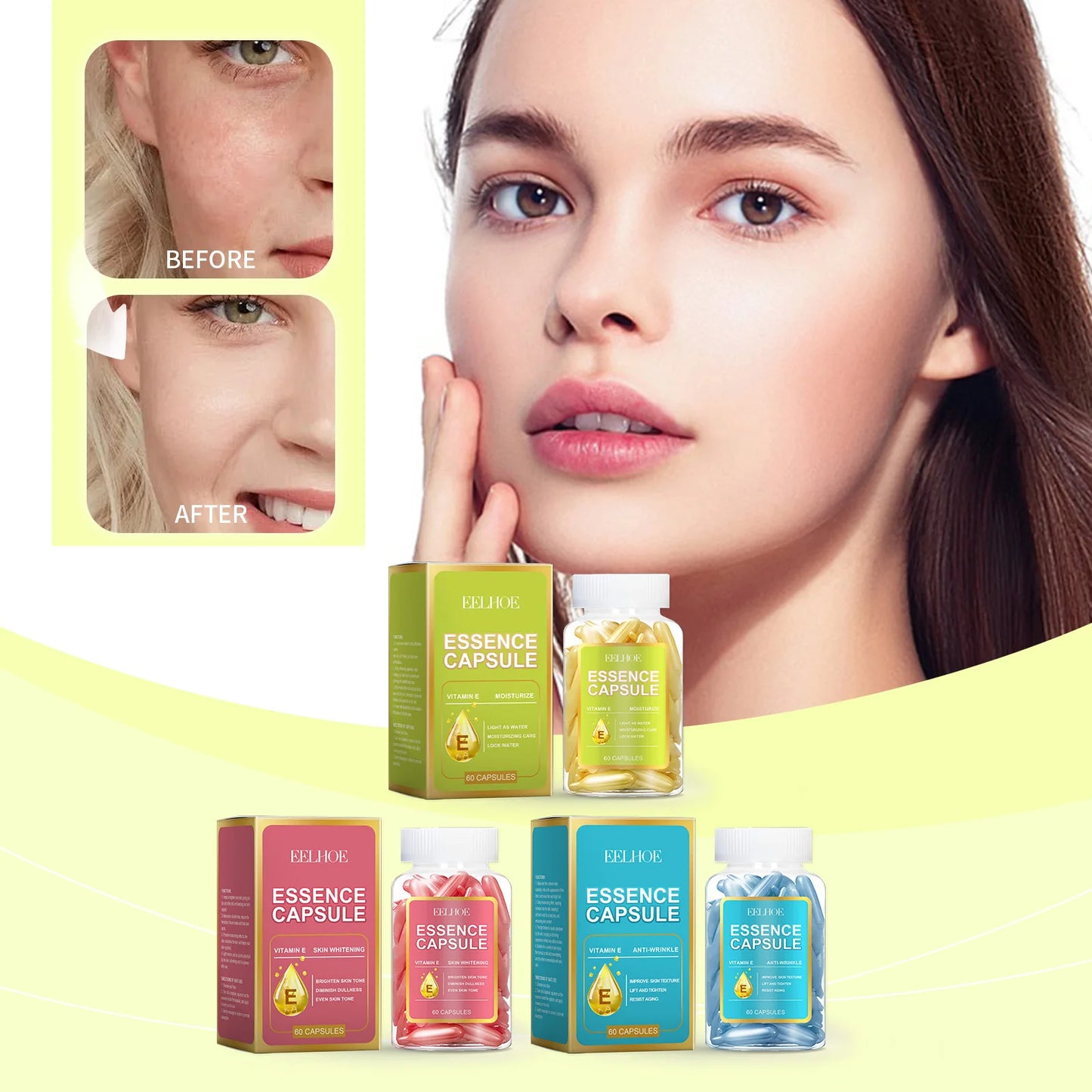EELHOE Facial Capsule Essence Mild, Daily moisturizing, Facial Skin Care and Moisturizing Essence Capsule Winter Skincare 65g