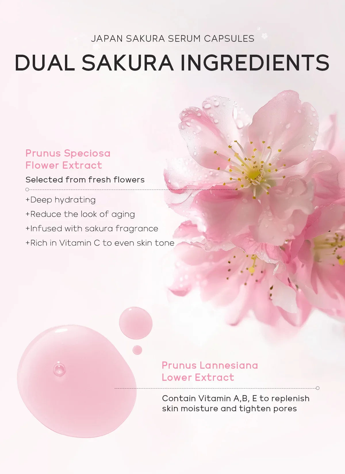 LAIKOU Sakura Facial Serum Moisturizing Brightening Face Serum Anti-Wrinkle Firming Brighten Skin Care Cosmetics 30pcs*0.5ml
