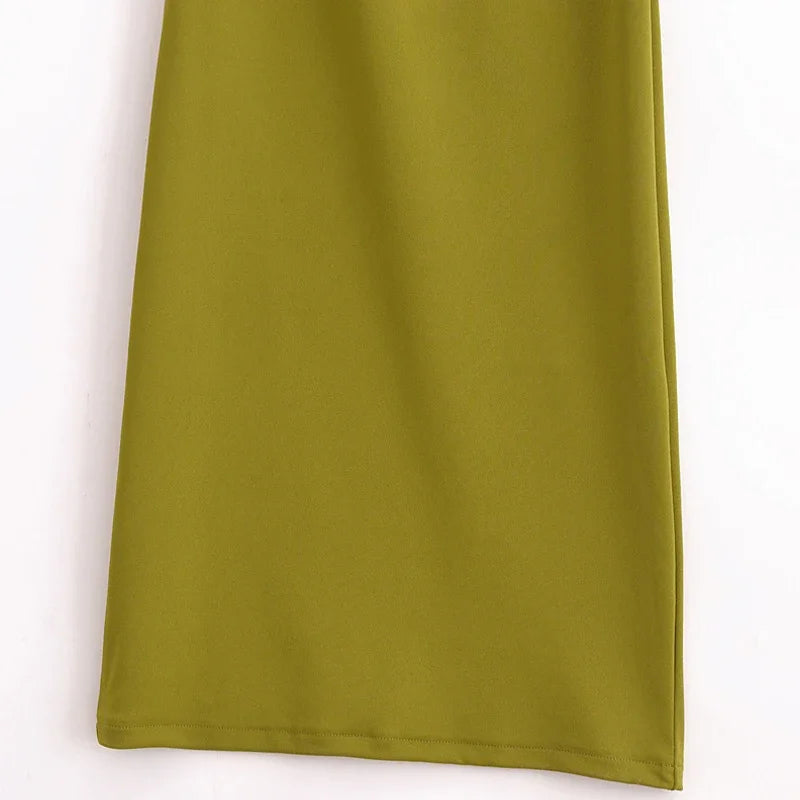 TRAF Women's Green Cut Out Midi Dress 2025 Spring Summer Sleeveless Long Dress Fashion Casual Party Evening Sexy Dress Vestidos