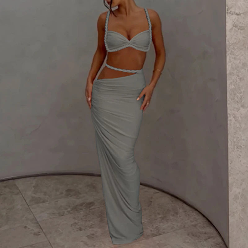 Spring Summer Women's Bikini Set 2 Piece High Waist Wrap Swimsuit Halter Wrap Swim Skirts + Suspender Bra Bathing Suit Beachwear