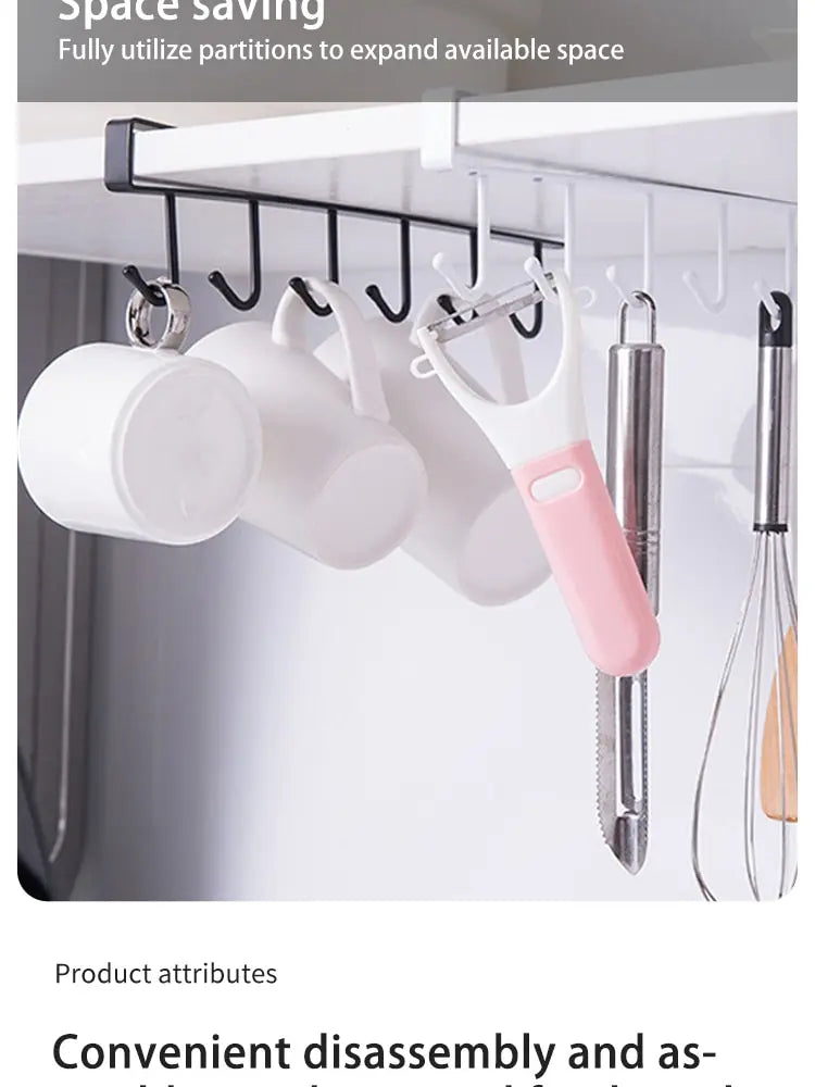 1pc 6 Hook Coffee Cup Mug Holder Black White Hooks Shelf Multifunction Kitchen Cabinet Sundries Organizer Storage Hanger