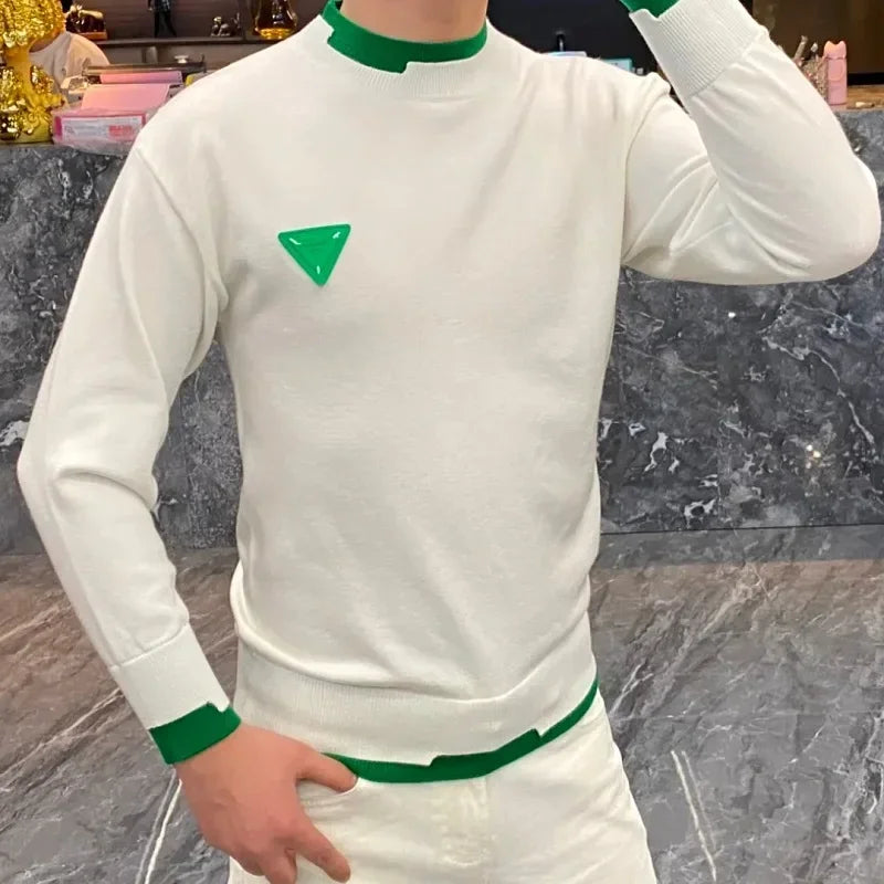 Autumn/Winter Casual Men's Sweater Long Sleeve Pullovers Fashion Contrast Crew Neck Sweatshirt Streetwear Men Clothing M-4XL