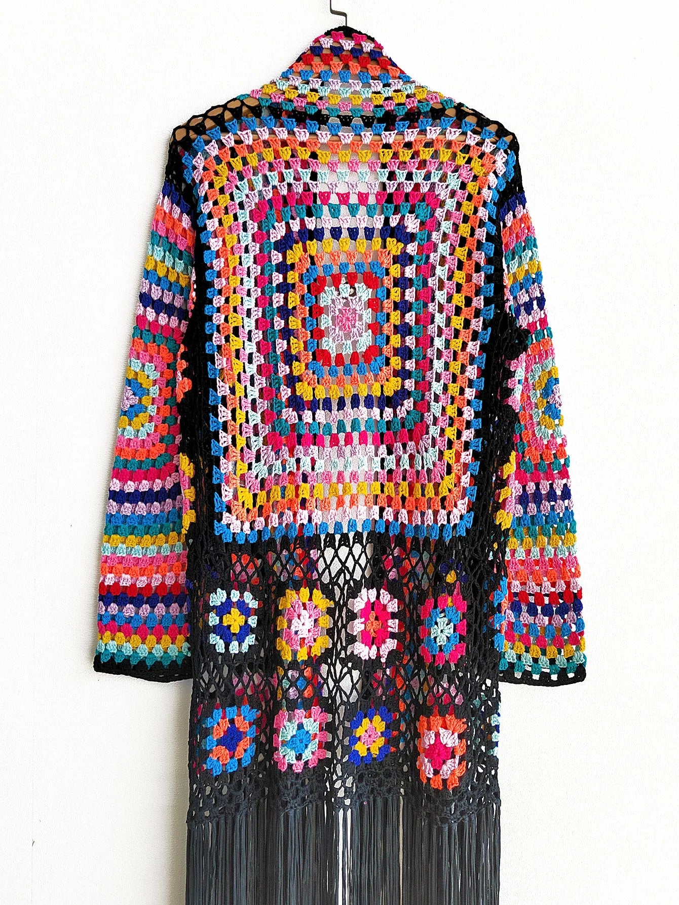 Crochet Knitted Women Cardigan Cover Ups Tassel Plaid Long Coat Bohemian 2023 Summer Beach Bikini Covers Sexy Hook Vestidos