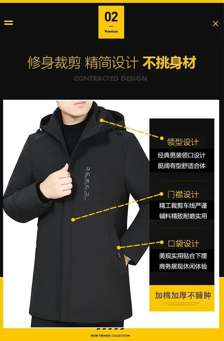 Hooded Plus Size Winter Parka Mens New Casual Thicken Cotton Fashion Cotton Male Jacket Hooded Outwear Windproof Warm Coat