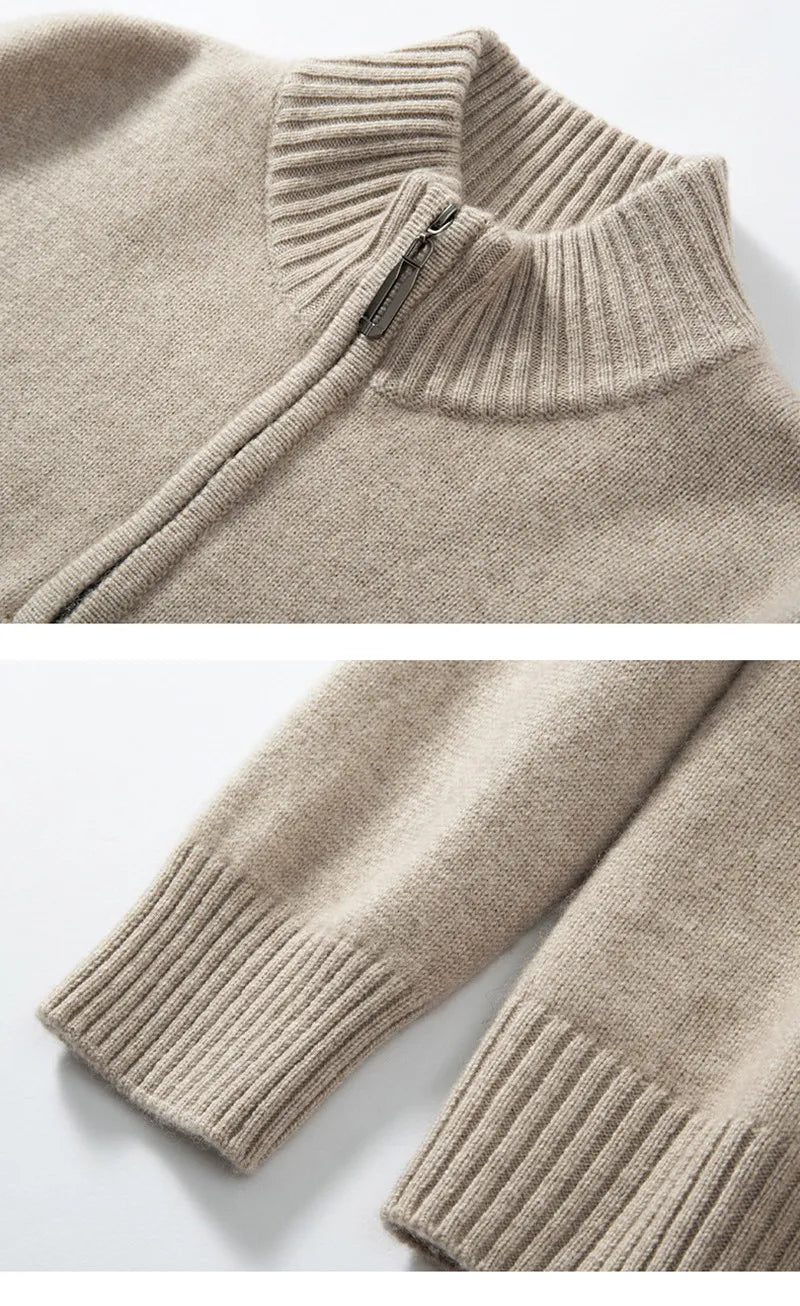100% Soft Cashmere Men's Clothing Sweater Half-High Zipper Pullover Autumn Winter Warm Basic Knitted Jumper Pull Homme