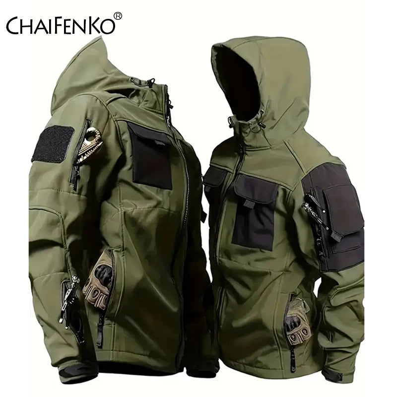 Men Lurker Shark Skin Soft Shell Tactical Jacket Waterproof Fleece Hooded Coat Hunt Clothes Outdoor New Solid Pocket Jacket Men