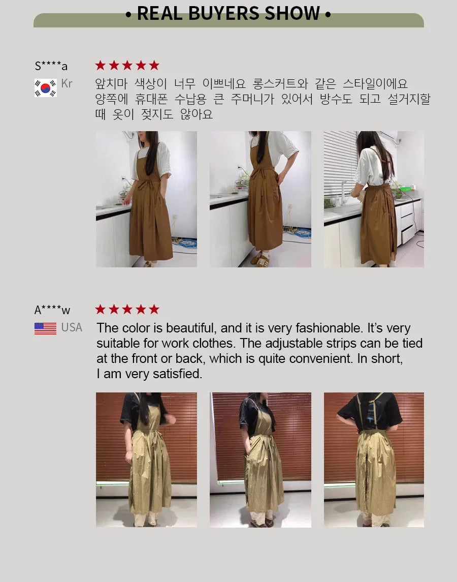 Lightweight Long Pleated Waterproof Apron with Pockets Oilproof Women Kitchen Work Apron for Beauty Nail Waiter Cooking Painting
