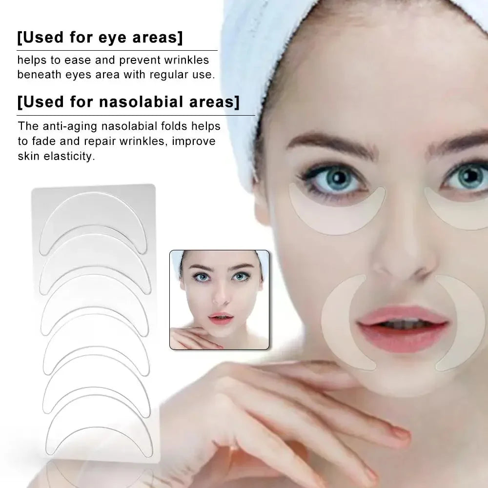 Reusable Silicone Wrinkle Removal Sticker Facial Lifting Strips Set Forehead Neck Line Remover Eye Patches Anti Aging Skin Pads