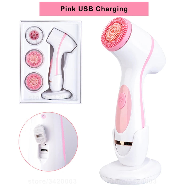 Silicone Electric Ultrasonic Facial Cleaner Acne Pore Blackhead Deep Cleansing Brush Beauty Skin Care Tools