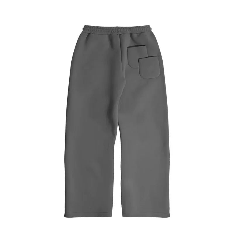 Korean Fashion Solid Color Sweatshirt Fleece Two-Piece Men's Y2K New Harajuku Casual Joker Straight Pants Couple Street Wear