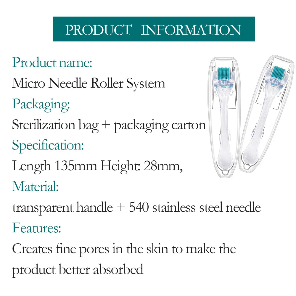 Professional 540 Needles Derma Roller Micro Face Roll Tool For Skin Facial Beauty Hair Beard Scalp Micro Needle Face Roller