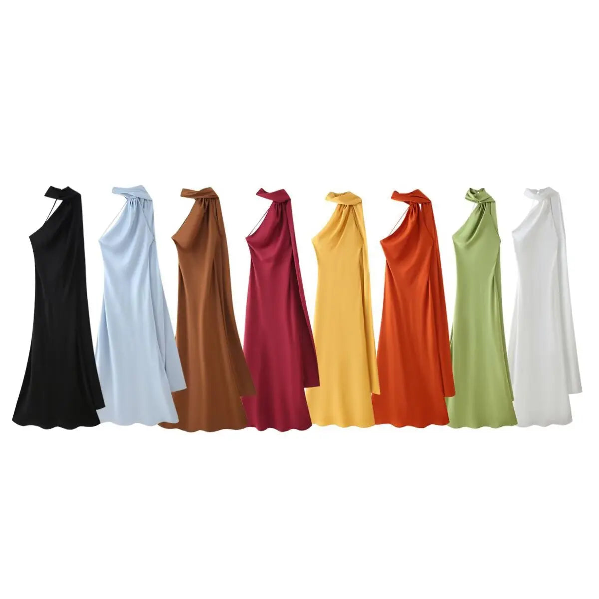 VEITCHE Elegant Women's Soft Silk Satin Long Dress Halter Backless Sleeveless Ribbon Maxi Dresses 2025 Summer Lady Party Gowns