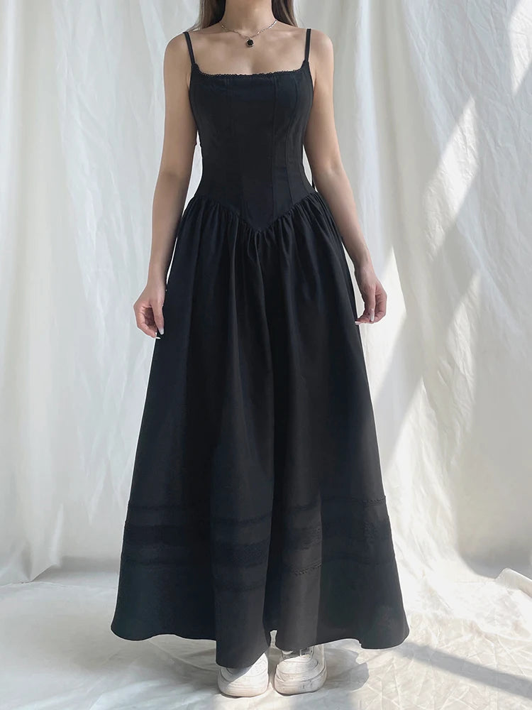 Darlingaga Gothic Grunge Corset Strap Long Dress Summer Lace Patchwork Dark Academia Party Female Dress Maxi Fashion Vintage Y2K