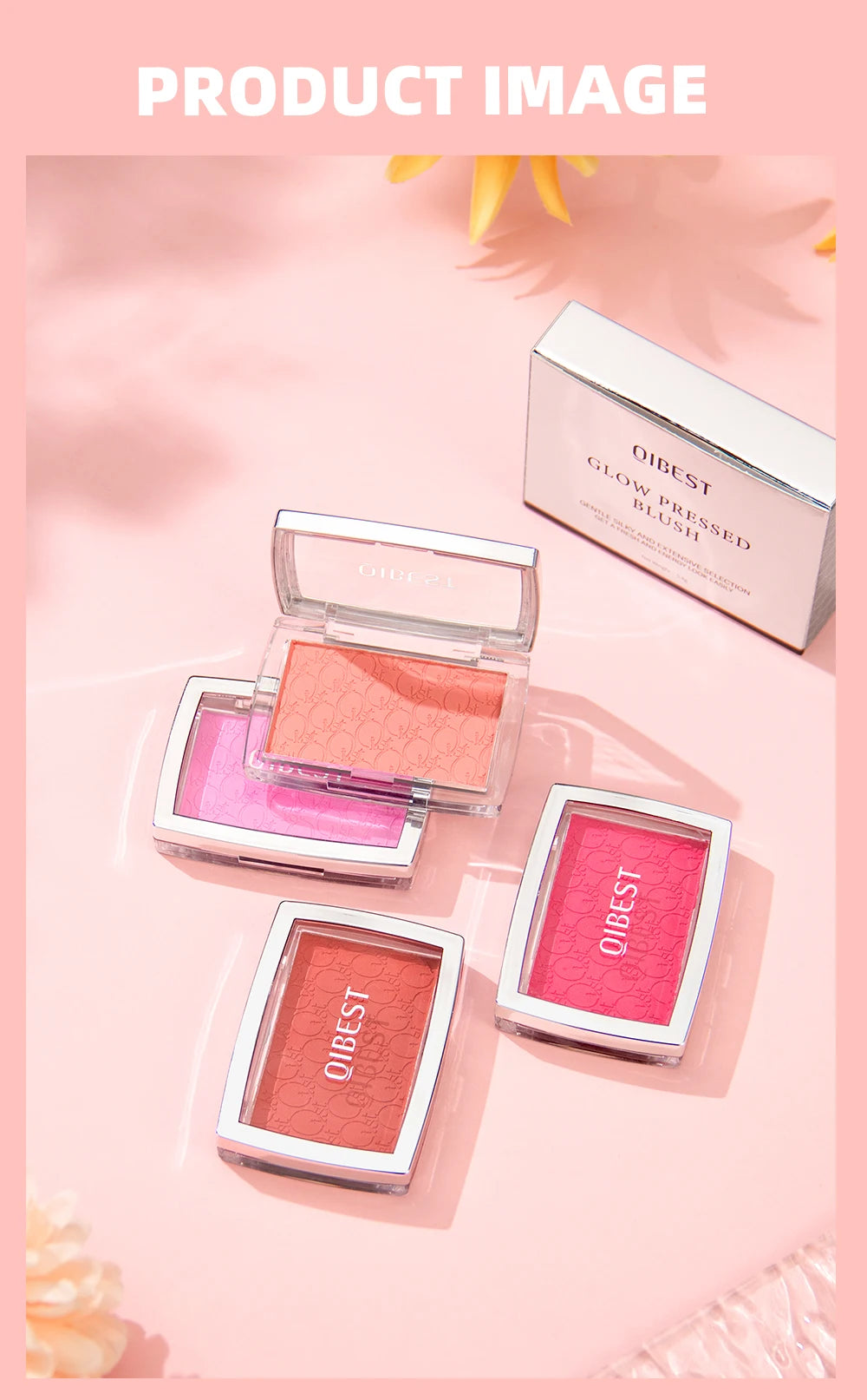 QIBEST Natural Cream Blush Palette Makeup Long-Lasting High Pigment Face Blusher Powder Facial Cheek Tint Rouge Women Cosmetics