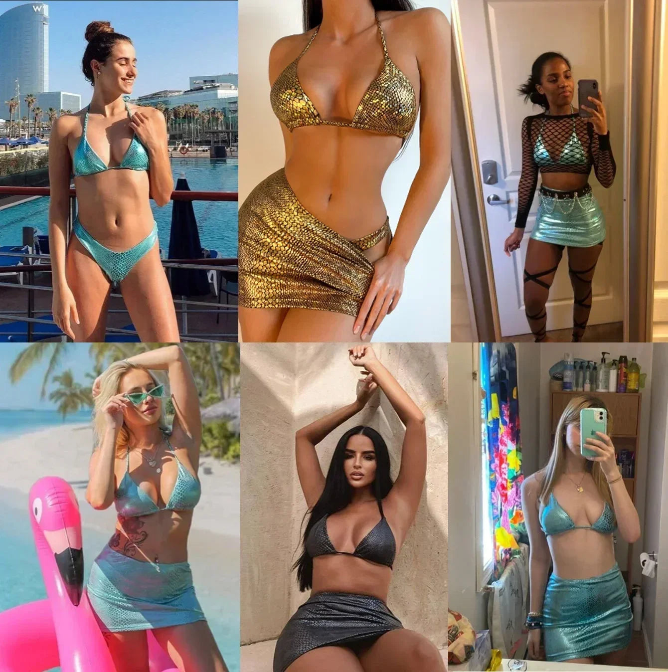 European and American swimsuits bikini women shiny sexy neck halter swimsuit