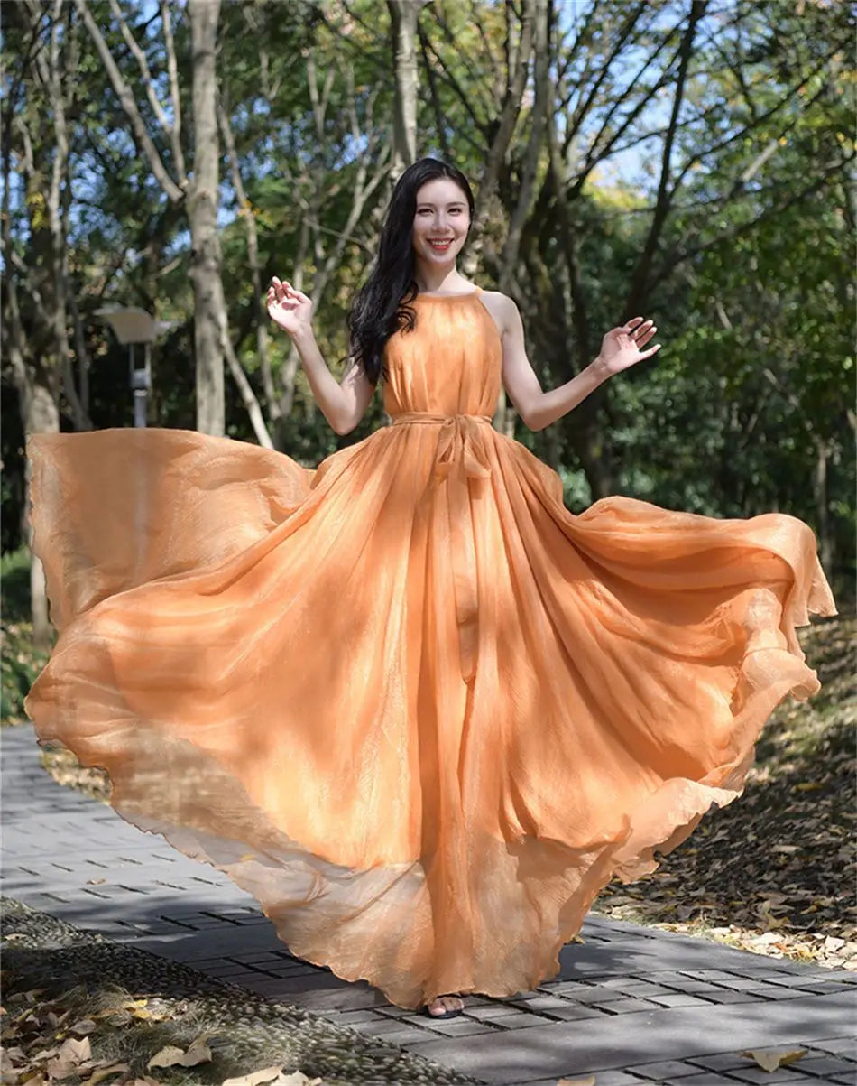 Travel Photo Desert Long Dress Women New Summer Chic Large Swing Chiffon Dress Slim Plus Size 4XL Seaside Holiday Beach Dresses