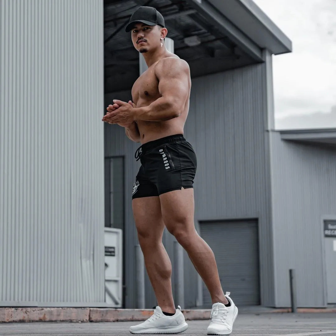 Sports Woven Quick Drying Three-Point Shorts Men's Fitness Tide Brand Slim Zipper Pocket Tide Brand Running Training Pants