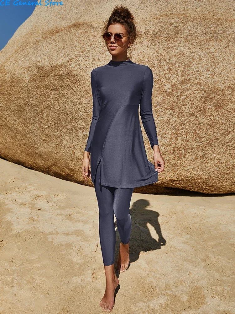 Burkini Muslim Swimwear 2023 Swimming Suit For Women Plain Modest Swimsuit Islamic Clothing Sets Fashion Abaya Long Dress Large