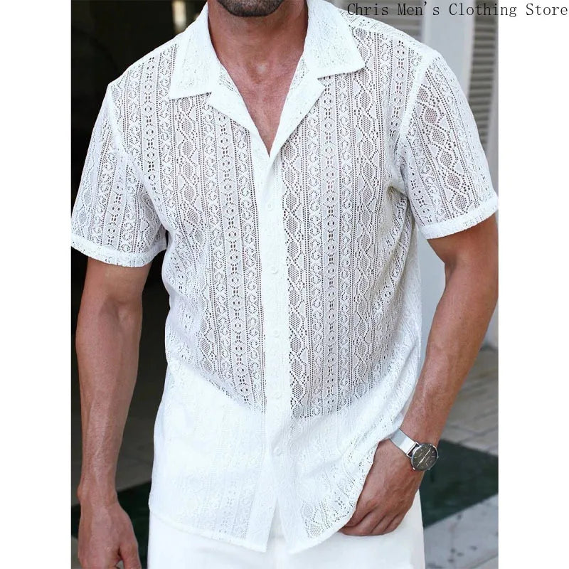 Spring Summer Men's Sexy Short-sleeved Shirt, Outdoor Leisure Beach Men's Top Shirt, Party Casual Shirt Shirts for Men