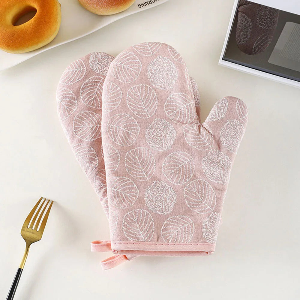 2 Pieces Thick Heat Resistant Gloves, Microwave Oven Gloves, Anti-scalding Printed Gloves Kitchen Baking Oven Gloves