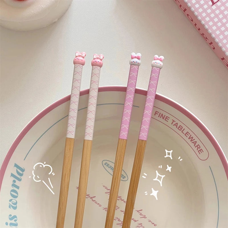 Kawaii Bunny Chinese Chopsticks Cute Wooden Korean Style Japanese Sushi Chopstick For Kids Adult Tableware Kitchen Accessories