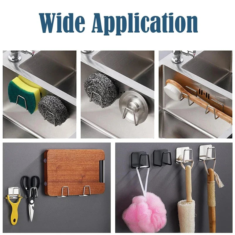 Kitchen Sponges Holder Stainless Steel Sink Shelf Adhesive Holders Drain Drying Rack Wall Hooks Accessories Storage Organizer