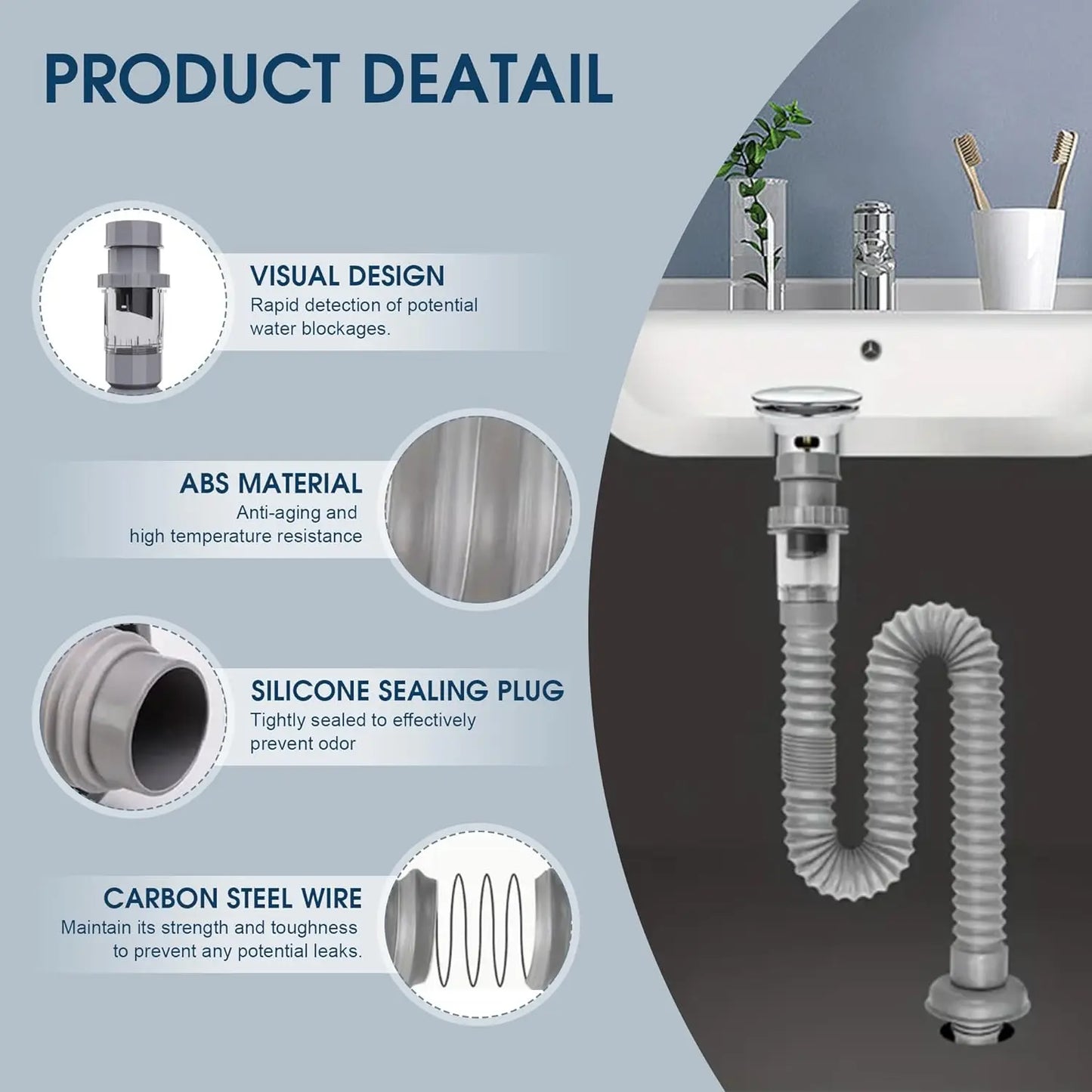 Flip-Top Kitchen Sink Drain Retractable Deodorizing Filter Flexible Downspout Bathroom Sink Anti Clogging Kitchen Accessories