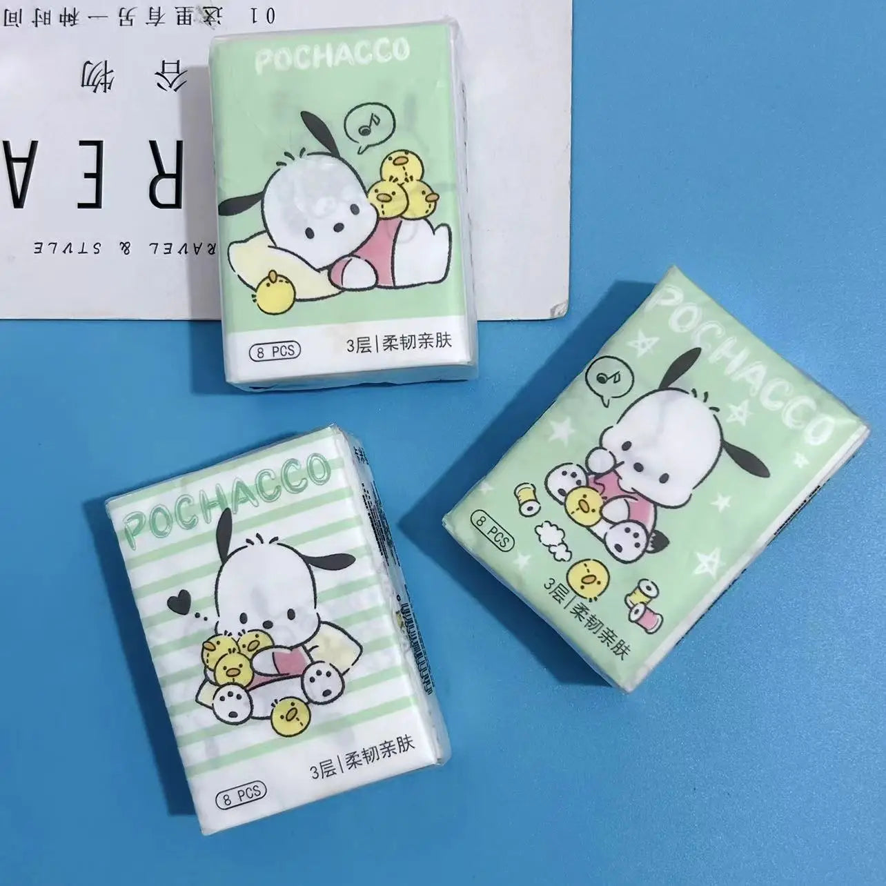 Kawaii Hello Kitty Handkerchief Paper Cartoon Sanrio Pochacco Kitty Printed Napkins Portable Small Pocket Tissues Facial Paper