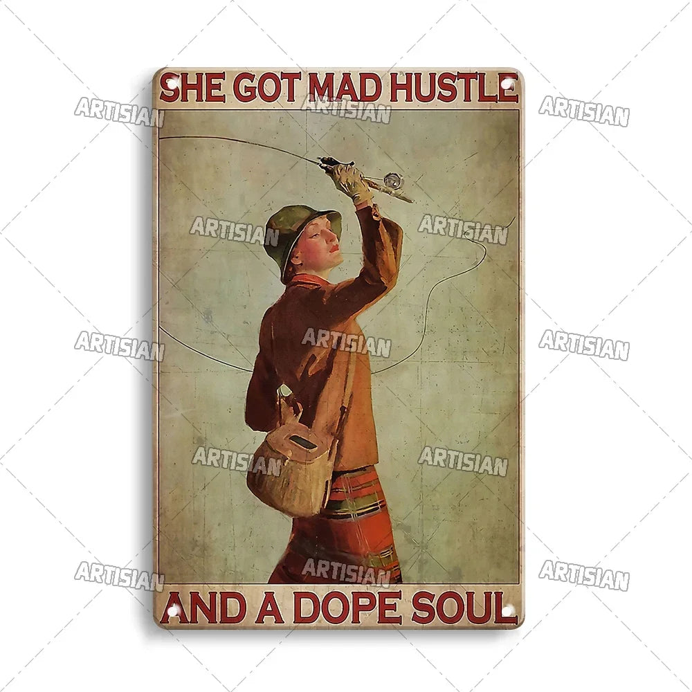 Artisian Fishing Metal Poster Sport Tin Sign Lure Bait Decorative Plaque Wall Decor Garage Bar Pub Club Hotel Cafe Kitchen Home
