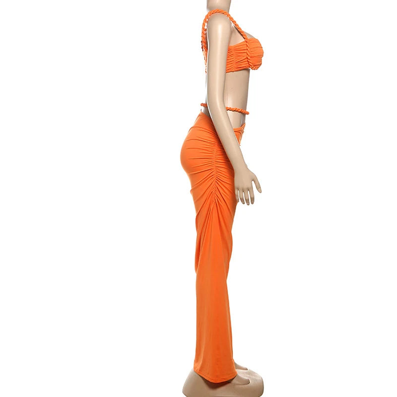 Spring Summer Women's Bikini Set 2 Piece High Waist Wrap Swimsuit Halter Wrap Swim Skirts + Suspender Bra Bathing Suit Beachwear