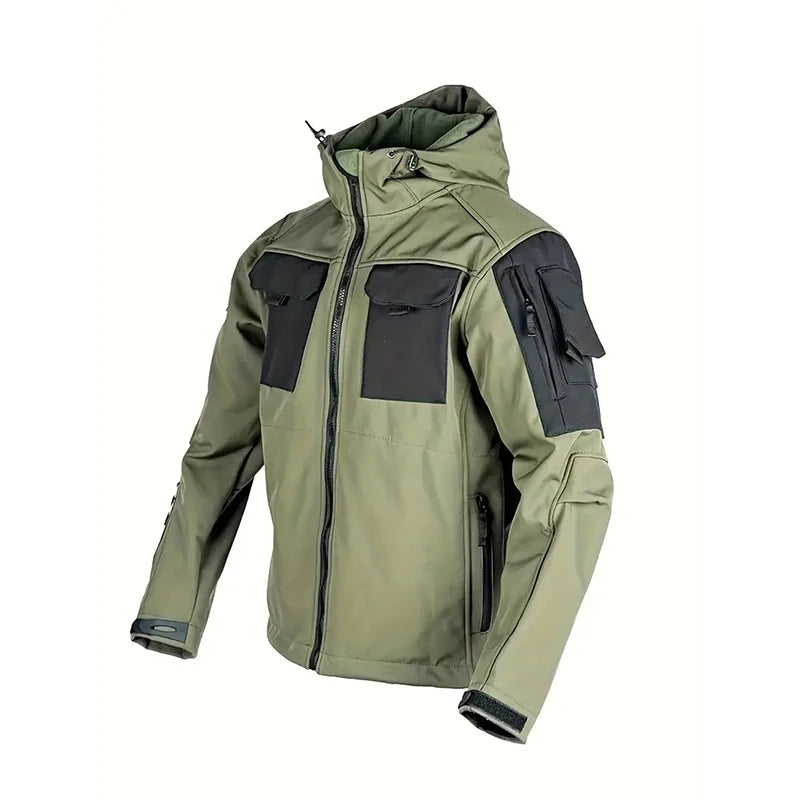 Men Lurker Shark Skin Soft Shell Tactical Jacket Waterproof Fleece Hooded Coat Hunt Clothes Outdoor New Solid Pocket Jacket Men
