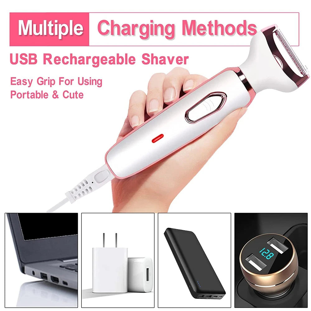Eletric Razor for Woman 4 in 1 Rechargeable Bikini Trimmer Shaver Wet/Dry Electric Body Hair Coldless Waterproof Facial Hair