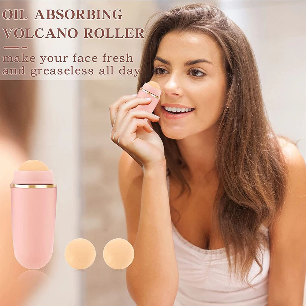 Oil-Absorbing Natural Volcanic Stone Face Clean Care Oil Control Reusable Face Massager Roller Skincare Beauty Makeup Tool