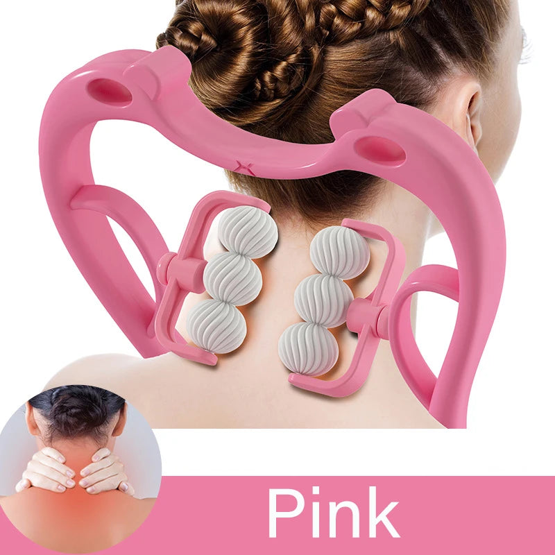 Plastic Neck Massager Therapy Neck and Shoulder Dual Trigger Point Roller Self-Massage Tool Relieve Hand Pressure Deep Massage