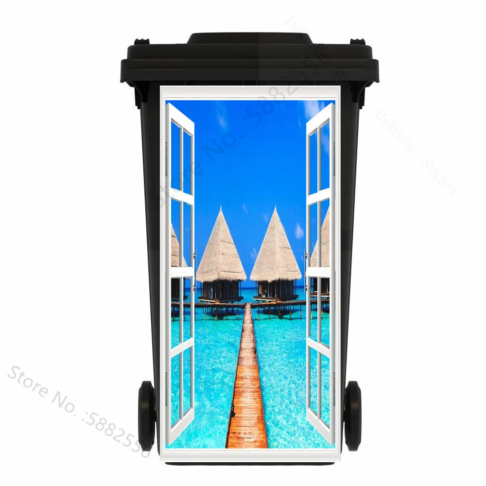 Custom Size Self-adhesive PVC Trash Can Sticker Waterproof Wallpaper Garbage Bin Renovation Cover Decal Mural For Kitchen Decor