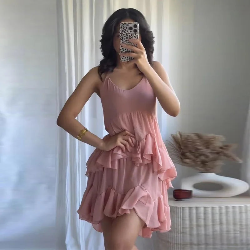 Elegant Sleeveless Girdling Long Dress Women O-neck High Waist Solid A-line Long Big Swing Dresses 2025 Summer Holiday Lady Robe