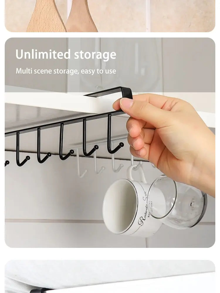 1pc 6 Hook Coffee Cup Mug Holder Black White Hooks Shelf Multifunction Kitchen Cabinet Sundries Organizer Storage Hanger
