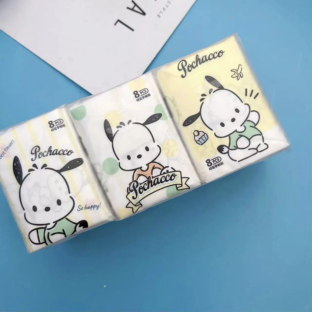Kawaii Hello Kitty Handkerchief Paper Cartoon Sanrio Pochacco Kitty Printed Napkins Portable Small Pocket Tissues Facial Paper