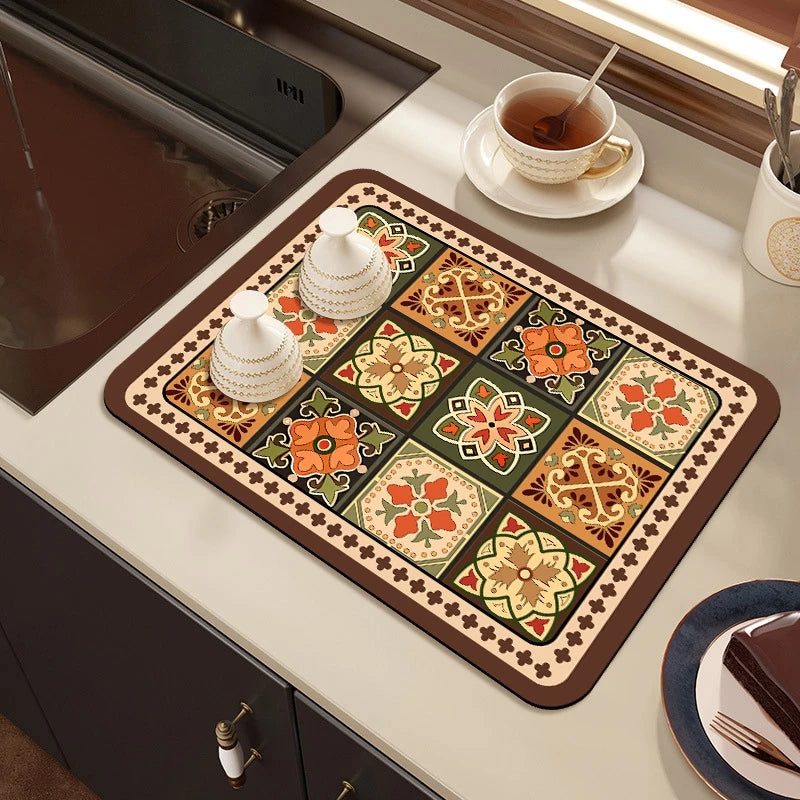 Kitchen Drying Mat Quick Dry Coffee Mat Absorbent Dish Placemat Anti Slip Table Cup Drying Mats Table Decoration Accessories