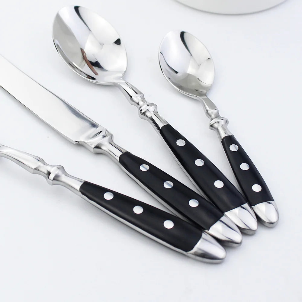 Western Stainless Steel Cutlery Set Creative Retro Steak Knife Dining Fork Spoon Dinnerware Set Rivets Handle Kitchen Tableware
