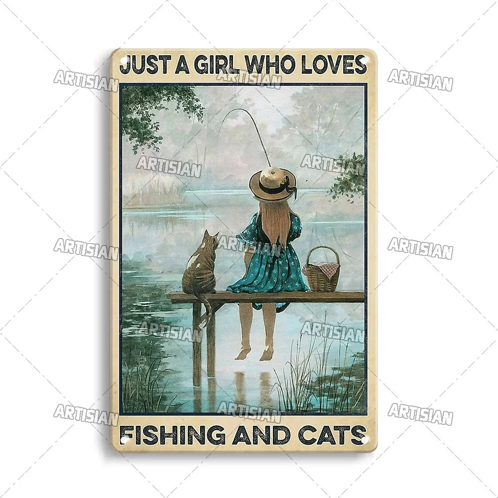 Artisian Fishing Metal Poster Sport Tin Sign Lure Bait Decorative Plaque Wall Decor Garage Bar Pub Club Hotel Cafe Kitchen Home