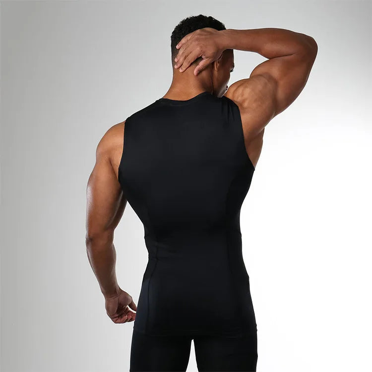 Men's Summer Tank Top Compression Sleeveless Shirt Gym Fitness Running Vest Quick Dry Workout Bodybuilding Sports Tight Clothing